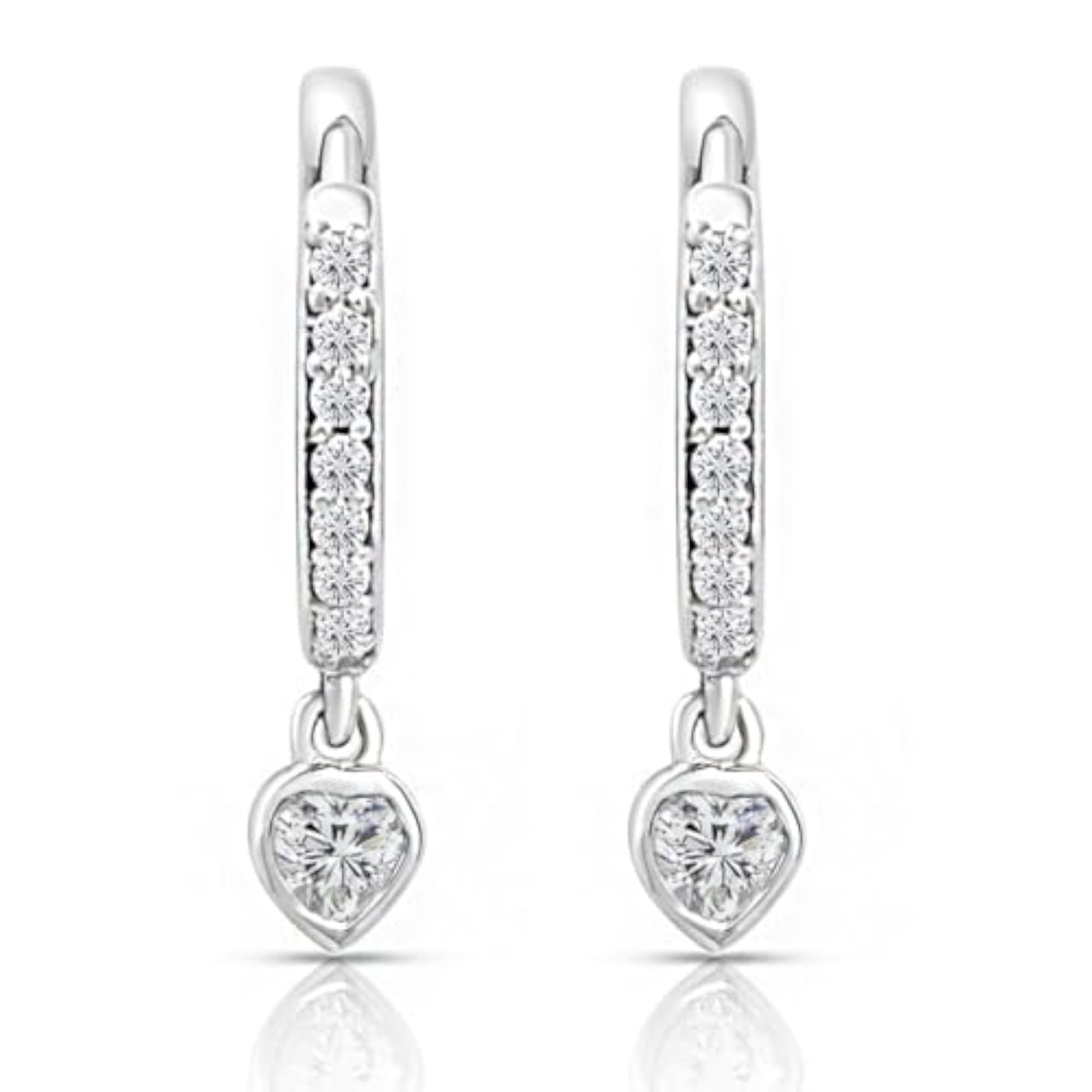 Women's 925 Heart Solitaire Drop Huggie Earrings