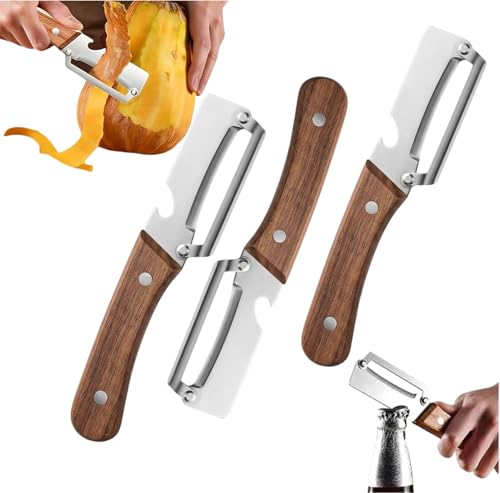 Zero Snag holzschäler zero snag Wooden Peeler 3-in-1 Multifunktionaler Gemüseschäler für die Küche für Obst Gemüse und Picknick mit Flaschenöffner (3PCS)