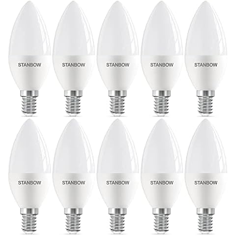 STANBOW E14 LED Candle Light Bulbs, 5W 400lm SES Candle Bulb 40w Equivalent, 3000K Warm White, Non Dimmable, Small Screw Candle for Chandelier, Pack of 10 Cover