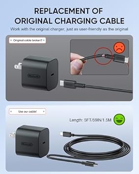 60W AC Power Adapter Switch 2 Charger - [2Pack] Fast Charger USB C Cables