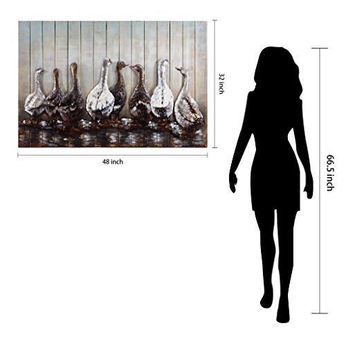 Empire Art Direct Ducks Iron Wall Art On Slatted Solid Wood 3D Metallic Hand Painted Sculpture,Ready To Hang,Living Room, Bedroom ＆ Office, 48 In. X 3.1 In. X 32 In, Black,White #TOP7