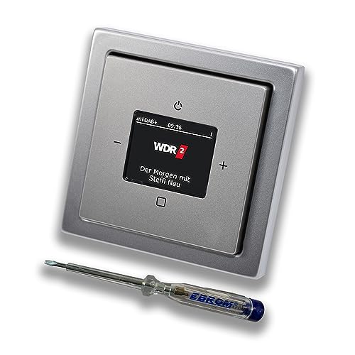 Busch Jäger DAB+ (DAB PLUS) Unterputz Radio (8215U-101) PUR Edelstahl, Komplett-Set 8215 U – 101, Rahmen und Radioabdeckung inkl. EBROM Phasenprüfer zur Montage des Geräts