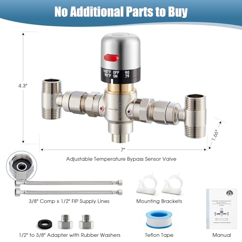 Image of Hot Water Recirculating Pump Kit with Extra Bypass Valve Bundle - 1 Circulation Pump & 2 Stainless Steel Sensor Valve Kits for Tank Water Heaters, Instant Hot Water to Multiple Fixtures