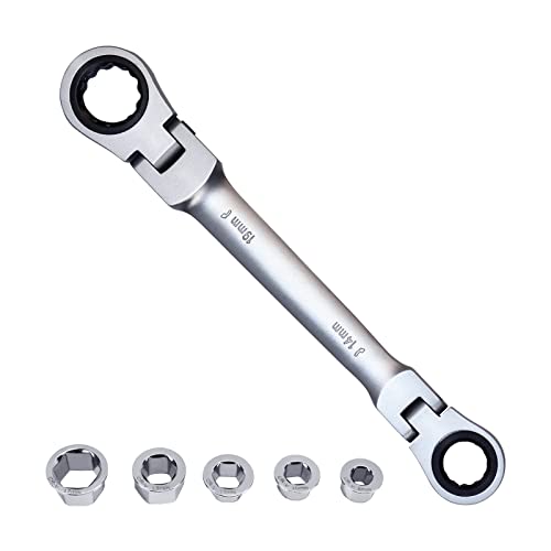 LOSCHEN] Clé à cliquet 180Flex-Head, clé à cliquet 7-en-1 à double anneau de 8, 10, 12, 13, 14, 17, 19mm, clé combinée à cliquet 72 dents, en acier...