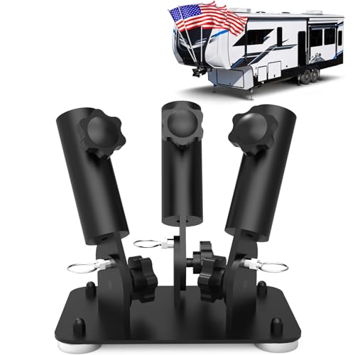 EJYTRVT Triple Magnetic Flag Pole Holder for 5th Wheel RV Hitch 6-Upgraded Magnets Heavy-Duty No-Drill Mount & Tool-Free Quick Install 90 Adjustable Angle for Camper Trailer RV Fifth Wheel
