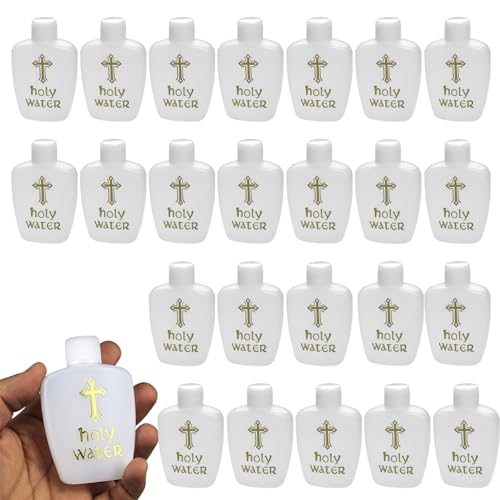 Botella de agua bendita, 30 piezas de 60 ml recipiente de agua belleza recargable con tapa de tornillo, botellas de agua belleza de plástico con cruz de oro para católicos, cristianos, halloween, bau