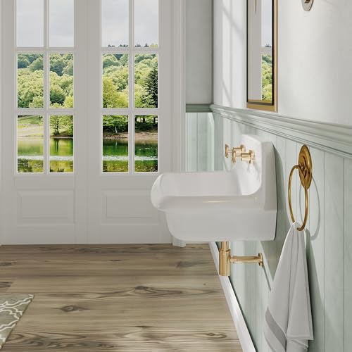 ELLAI 24 Inch Wall Mounted High Back Kitchen Sink White Porcelain Utility Sink Farm Sink Ceramic Farmhouse Laundry Sink Wall Mount Bathroom Sink, 8 in centers, 24” x 17” x 15” - Thumbnail 4