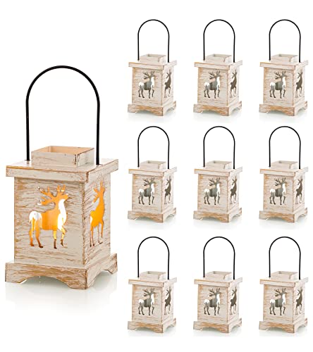 Sziqiqi Metal Candle Lantern Deer Candles Holder Christmas - 10pcs Vintage Candle Holders for Pillar Candles Xmas Stag Decor White Tealights Holders for Fireplace Mantle