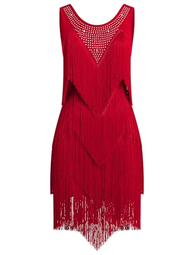 EFOGEP Damen Quaste Latin Dance Kleid Vintage 1920s Ärmellos Sexy Cocktail Party Fransen Flapper Fancy Kleider Mini Tango Samba Cha Cha Clubwear...