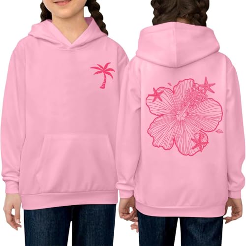Pink Pom Puff Hoodie Kids Fleece Sweatshirt for Boys & Girls, Gifts for Kids 7-8 Years
