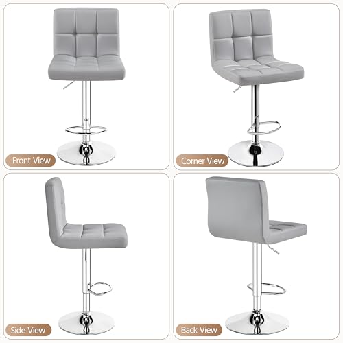 Image of Yaheetech Bar Stools Set of 2, PU Leather Adjustable Barstools, Modern Counter Stools with Back and Footrest, Counter Height Barstools for Bar, Kitchen, Dining Room, Light Gray