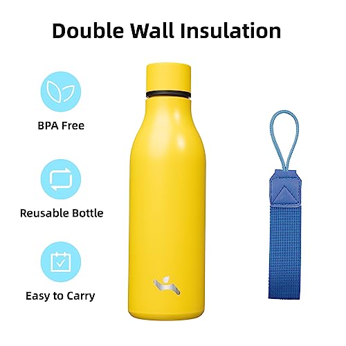 Image of Konokyo Insulated Water Bottle with Strap,18 oz Double Wall Stainless Steel Vacuum Bottles Metal Water Flask,Yellow