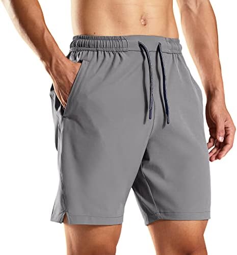 Haimont Mens Linerless Hiking Shorts Athletic Gym Pockets Shorts for Running, Grey, Water Resistant, L