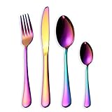 Juego de cubertería arcoiris de 24 piezas: 6 piezas para cuchillos para cena, 6 piezas para horquillas, 6 piezas para la cena y 6 cucharaditas