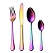 HOMQUEN Juego de Cubiertos, Juego de Platos y Cubiertos de Colores, Servicio de Juego de Acero Inoxidable para 6 Personas, Cubiertos de Comedor de 24 Piezas (Color arcoíris)