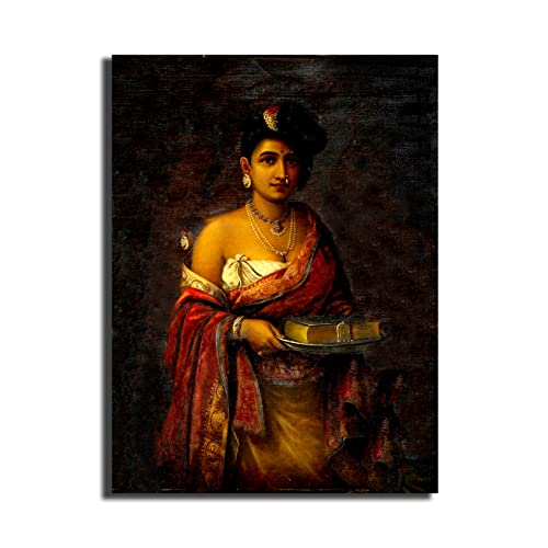 Image of Sikhash Raja Ravi Varma Canvas Paintings Classic Art, Indian Art, Famous Artist, Wall Painting for Living Room, Bedroom, Office, Unframed, Multicolor Fabric Size - 12x9 inches (30x23 cms, The Maharani of Travancore)