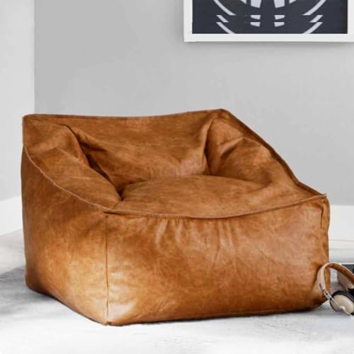 Bean Bag Chair PU Leather Bean Bag Cover Without Filler Beanbag Couch Pouf Sofa Case No Filling Adults Beanbag Chair Lazy Armchair Couch Floor Seating Living Room Furniture ( Color : Brown , Size : 1-