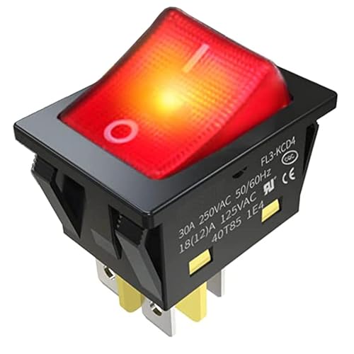 Image of Heavy-Duty AC 30A 250V 4 Pin Welding Machine Power Switch, Electric Heater Switch With Indicator Light On-Off Rectangle Rocker Switch DPDT Red Indicator Light 4 Pin big Rocker Switch (5, GREEN)
