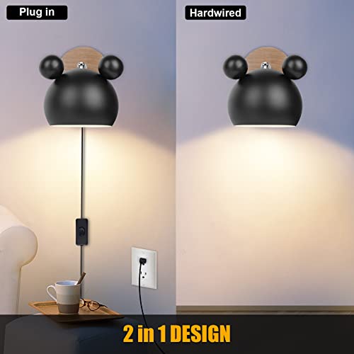 Linkinghome Plug In Wall Sconces Set Of Two, Matte Black Wall Lights With Plug In Cord On/Off Switch, Modern Wall Mounted Bedside Wall Lamp For Bedroom Living Kids Room Hallway -2 Pack #TOP3