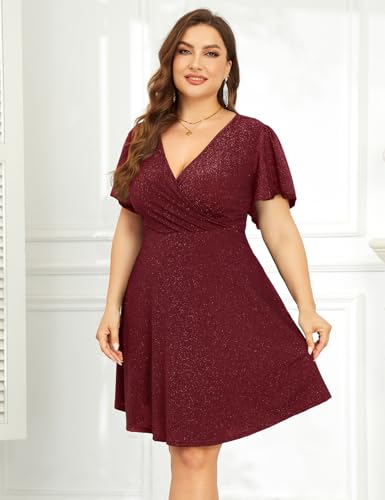 Image of ZOMVA 2025 Plus Size 0X-4X Sparkly Glitter Wrap V Neck A Line Mini Dress Sparkle Sequin Sexy Dresses Cocktail Party Club