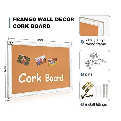 Dollar Boss Cork Board For Walls, 36'' X 24'' Cork Boards Bulletin Board Decorative Hanging Pin Board Vintage White Wooden Frame, Vision Board Notice Corkboard For Office, Home Decor #TOP2