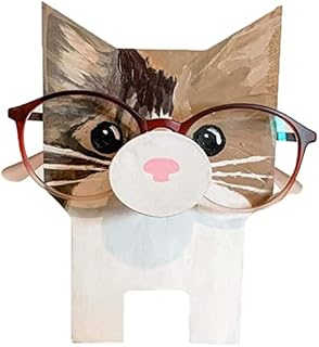 DingM Creative Animal Shape Glasses Stand Holder, Handmade Wooden Spectacle Holder Sunglasses Display Rack for Home Office Desk Decor Accessories, Christmas New Year Gifts for Kid Adult(Cat)