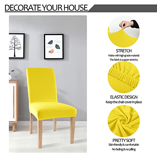 Obstal Stretch Spandex Dining Room Chair Covers – Set Of 4 Universal Removable Washable Chair Seat Slipcovers Protector For Kitchen, Ceremony, Wedding, Banquet, Hotel And Party, Yellow #TOP2