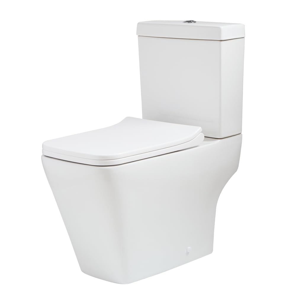Milano Longton White Ceramic Close Coupled Toilet WC White Flush Button Soft Close Seat