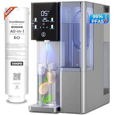 VonWater CT910G Countertop Reverse Osmosis Water Filter, 7-Stage RO Filtration System with 2 Filters for Up to 4 Years of Life, NSF/ANSI 372,42,58, 5 Volumes, 3:1 Pure to Drain Ratio - Bundle