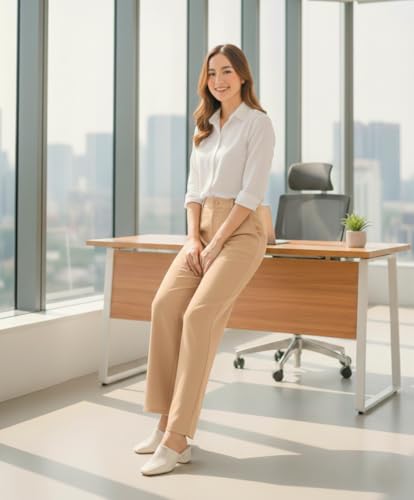 Image of Women's Formal Trousers | Stretch & Regular Fabric Options | Straight Fit Office Wear Pants with Pockets | Casual Trouser for Womens