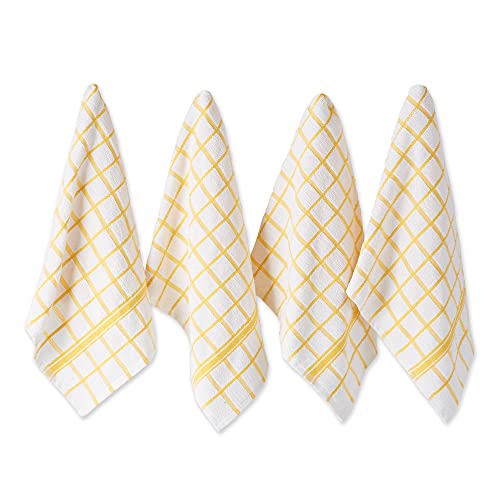 DII Basic Terry Collection Windowpane Dishtowel Set, 16x26, Yellow, 4 Count