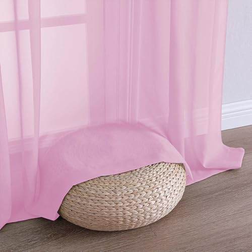Image of OWENIE Extra Long Pink Sheer Curtains 96 Inches Long 2 Panels Set, Soft Lightweight Airy Voile Sheer Curtain for Bedroom Living Room, Rod Pocket Solid Color Farmhouse Curtains, 59 inch Wx96 L Inch