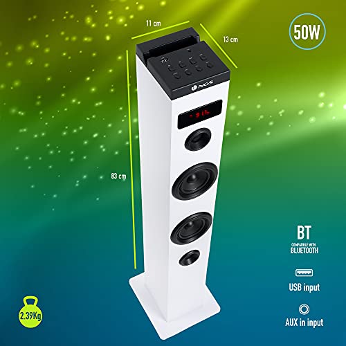 NGS Speaker a Torre Sky Charm BT USB RadioFM AUX 50W Bianca