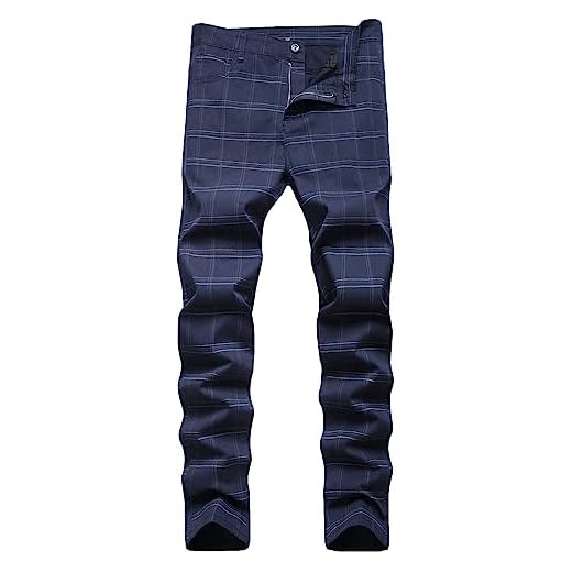 YIHUILONG Calça social masculina xadrez, calça de sarja skinny elástica para homens, calças de sarja slim fit casual moda negócios, Azul, 41
