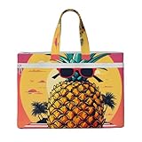 パイナップル フルーツ サングラス サンドビーチ プリント 大容量 キャンバストート ファイルバッグ レディース メンズ ドキュメント オフィス 旅行 ショッピング