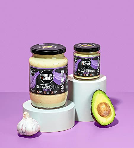 Hunter & Gather Garlic Avocado Oil Mayonnaise 630g | Seed Oil Free I Made with Pure Avocado Oil & British Free Range Egg Yolk | Paleo, Keto, Sugar and Gluten Free Avocado Mayo