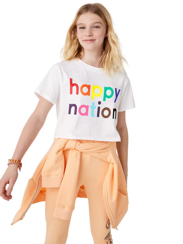 Image of happy nation Girls Relaxed Cotton Crop T Shirt