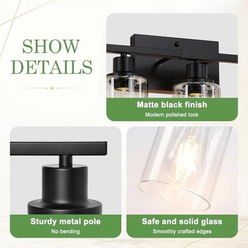 Image of MOKATNG 5-Light Bathroom Light Fixtures, Vanity Light with Clear Glass Shades, Matte Black Bathroom Light Fixtures Over Mirror, Modern Bathroom Wall Lamp for Mirror Living Room Cabinet Bedroom