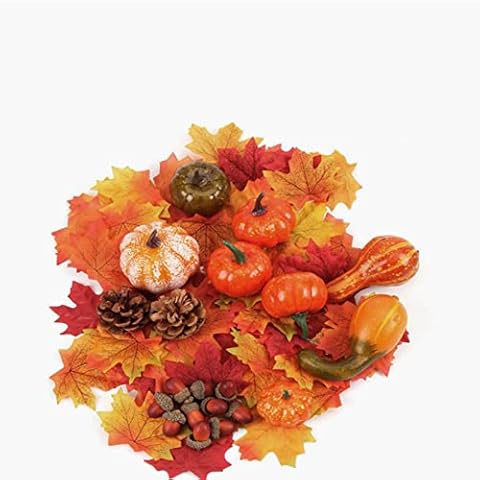 XHXSTORE Künstliche Pflanzen Kürbisse Kunstpflanzen Deko Halloween Kürbis Deko Thanksgiving Mini Kürbisse Deko Plastikpflanzen Ahornblätter für Deko Herbst Thanksgiving Halloween Party Cover
