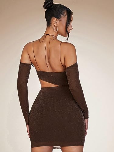 vestidos para mulheres Vestido Bodycon com amarração cruzada sem costas e recorte brilhante (Color :