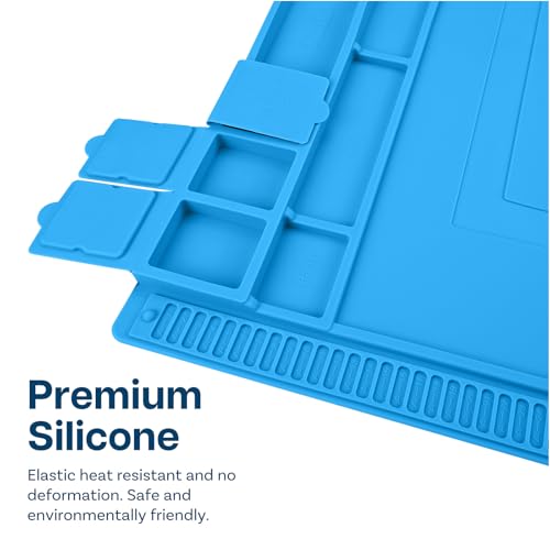 MMOBIEL Reparatur- und Lötmatte Silikon - 45 x 30 cm – Silikonmatte Hitzebeständig bis 500°C - Werkbankmatte für Lötarbeiten, Handy-, Computer- und Elektronikreparaturen - Silikon-Lötmatte – Blau