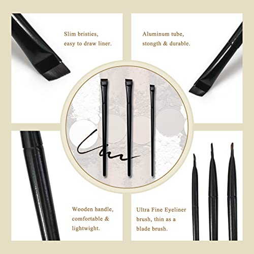 Eyeliner Brush Fine Angled, Zvrlampro 3 Pcs Fine Point Eyeliner Brush, Soft Ultra Thin Slanted Flat And Angled Eyeliner Brush, Precision Gel Eye Liner Makeup Brush, Wooden Handle. #TOP2