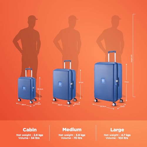 Image of American Tourister Purimax 55 CM Cabin Suitcase with TSA Lock & 8 Wheels Hard-Sided Polycarbonate /Trolley Bag for Holiday /Travel Bag for Holiday /Travel Bag with Double Spinner Wheels for Unisex- Blue