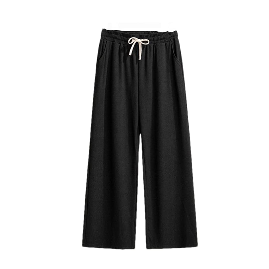 ERFMFKL Women Wide Leg Pants Ladies High Waist Loose Solid Color Straight Casual Pants
