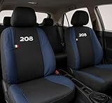 Lupex - Housses de Siège pour 208, Noir Bleu Foncé, Made in Italy, Avant-Arrière, Tissu Polyester, Accessoires Auto Intérieurs