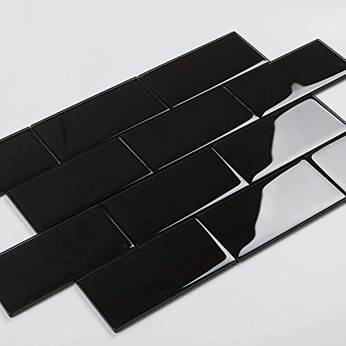 Adedeo Glass Subway Tile 3 X 6 Inch Black For Kitchen Backsplash Bathroom Wall Pack Of 32 Sheets #TOP3