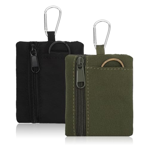 XRVRILE 2 Piezas Llavero Monedero Hombre Pequeño, Bolsa Táctica de Lona Negra, Mini Cartera con Mosquetón y Cinturón, Monedero Compacto EDC para Llaves, Monedas y Tarjetas