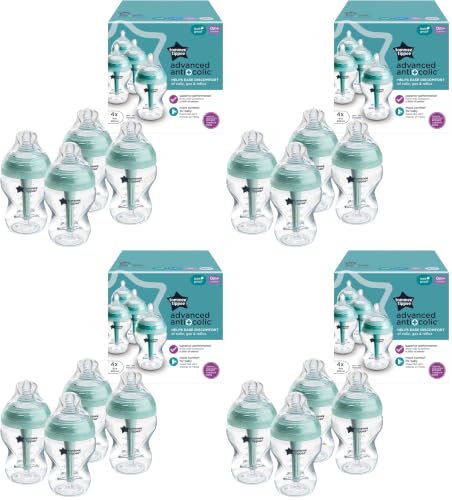 Tommee Tippee Advanced Anti-Colic 9 Oz BPA Free Baby Bottles, Newborn 0+ Months, Slow Flow Breast-Like Nipple, Unique Design Keeps Air Away from Milk and Baby, Clear,1 Count (Pack of 16)