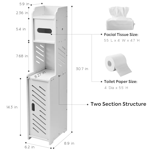 Doxo White Toilet Paper Holder Stand, Large Capacity Slim Bathroom Organizers and Storage Cabinet for Small Space (White)