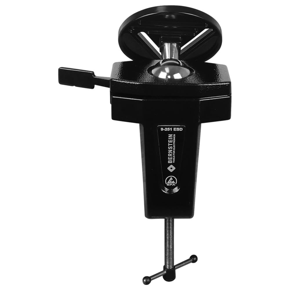 BERNSTEIN ESD Schraubstock Kugelgelenk-Kombination Spannfix Vario Zum Anklemmen + Kabel | Schraubstock Drehbar 360° | Neigungswinkel +/- 45° | Platinenhalterung justierbar von 25 mm bis 270 mm